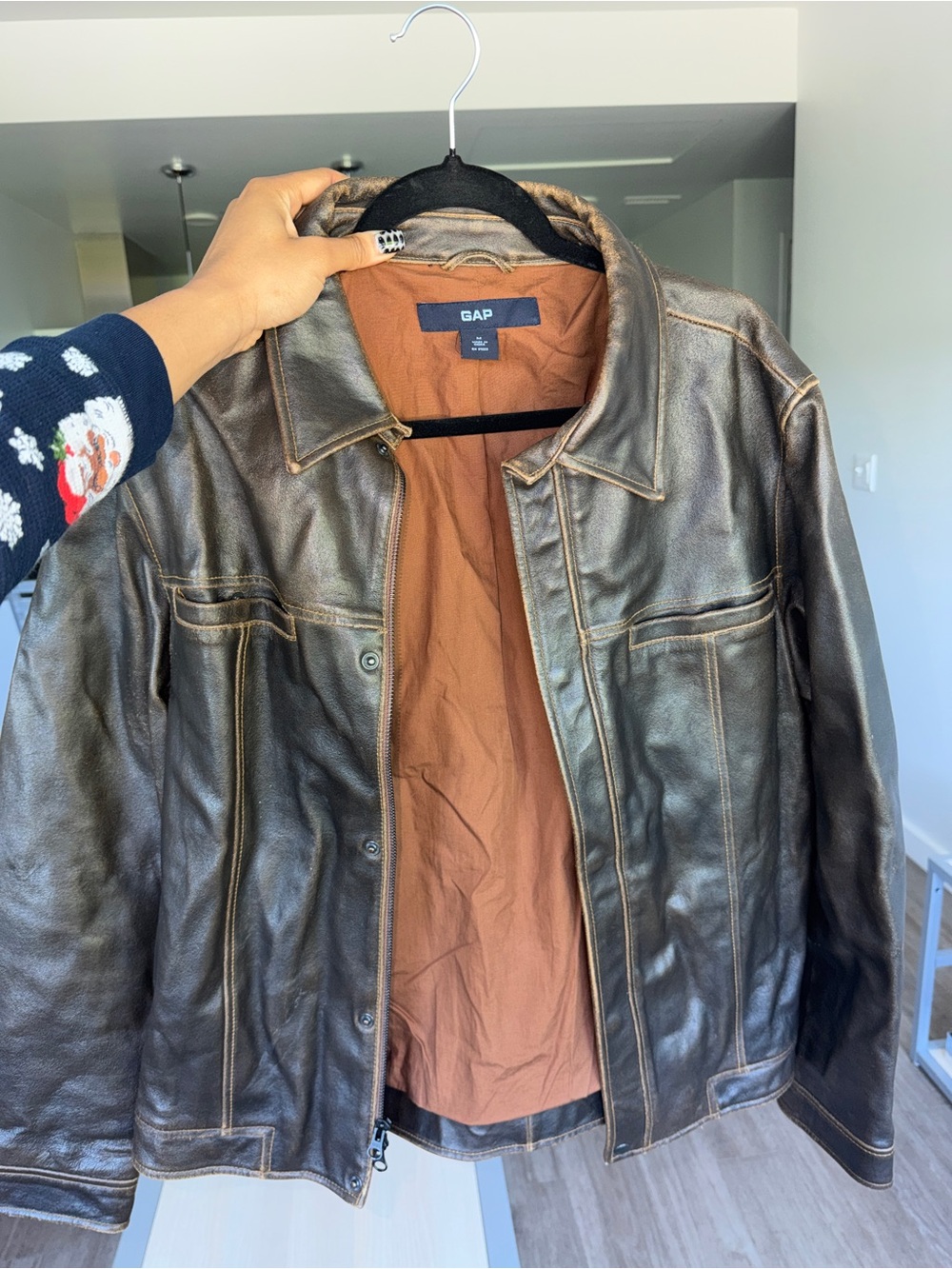 GAP Vintage Y2K Men's Dark Brown Leather Jacket